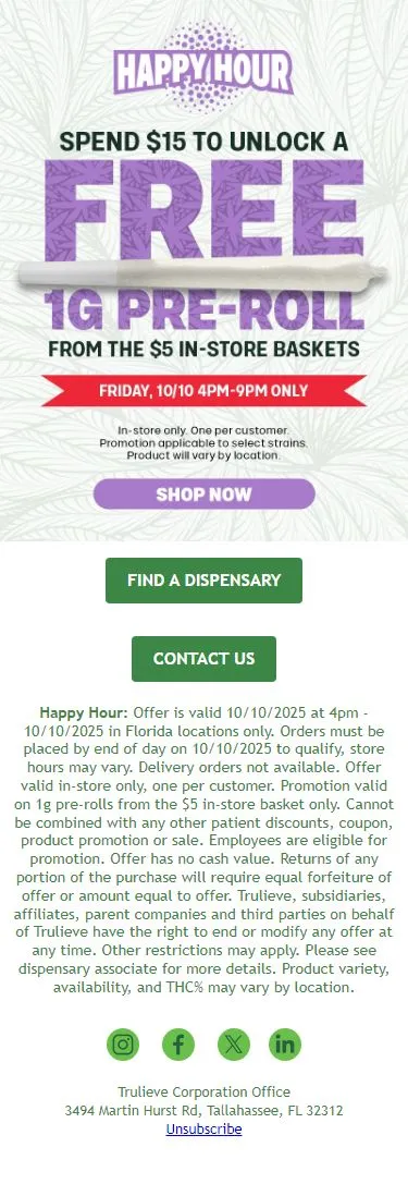 Happy Hour = FREE 1g Pre-Roll! 🎉