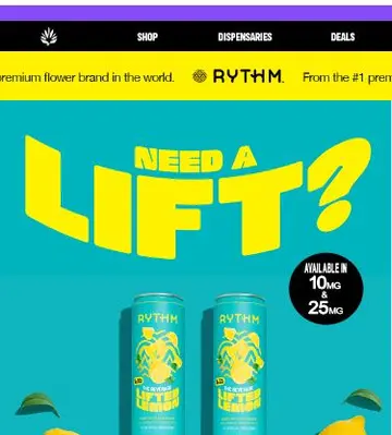 Get lifted with RYTHM's newest THC + CBG drink