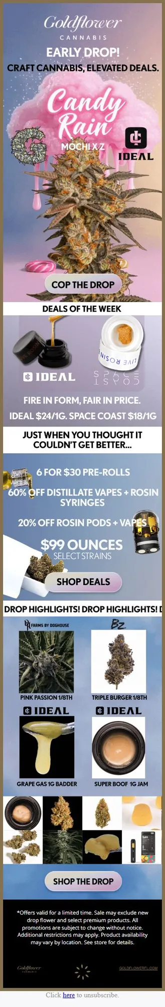 Deal, Goldflower’s Drop Just Hit! Rosin Pods, Distillate Vapes, and Badders — All on Deal