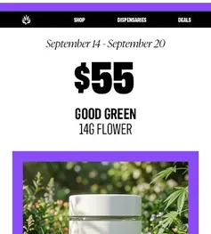 $55 Good Green + $60 RYTHM 14g Flower