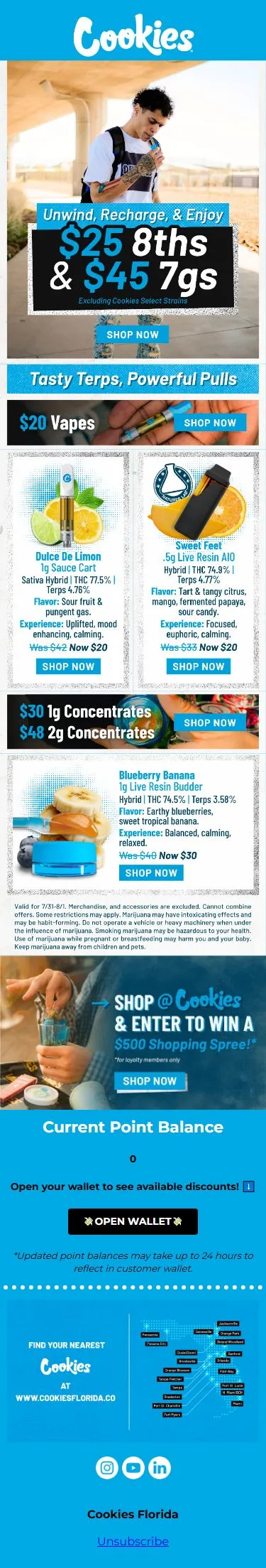 Unwind, recharge, and enjoy $25 8ths & $20 Vapes!