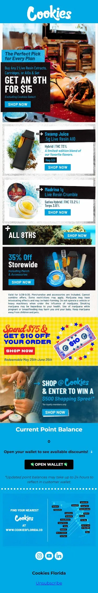Get an 8th for $15 when you Buy Any 2 Live Resin Extracts,
 Cartridges, or AIOs
